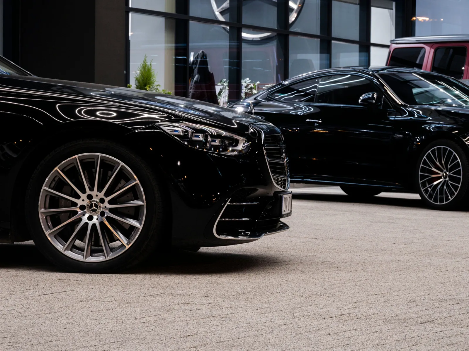 Black cars at the entrance